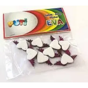 Puti Şekilli Simli Sticker Eva (Yapışkanlı) Küçük Kanatlı Kalp