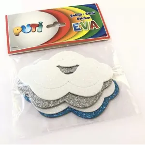 Puti Şekilli Simli Sticker Eva (Yapışkanlı) Bulut  (9 cm * 4.5 cm)