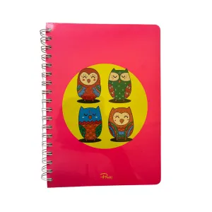 Baykuş Resimli Neon Çizgili Defter 72 Yaprak Sert Kapak Spiralli