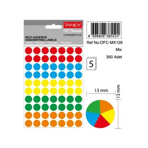 Tanex Ofc-129 Mıx Color Ofis Etiketi 13mm 350 Adet