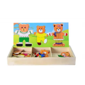 Ahşap Ayıcık Giydirme Oyunu Üçlü - Eğitici Ahşap Oyuncaklar
