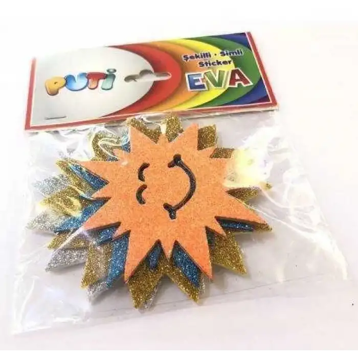 Puti Şekilli Simli Sticker Eva (Yapışkanlı) Gülen Yıldız