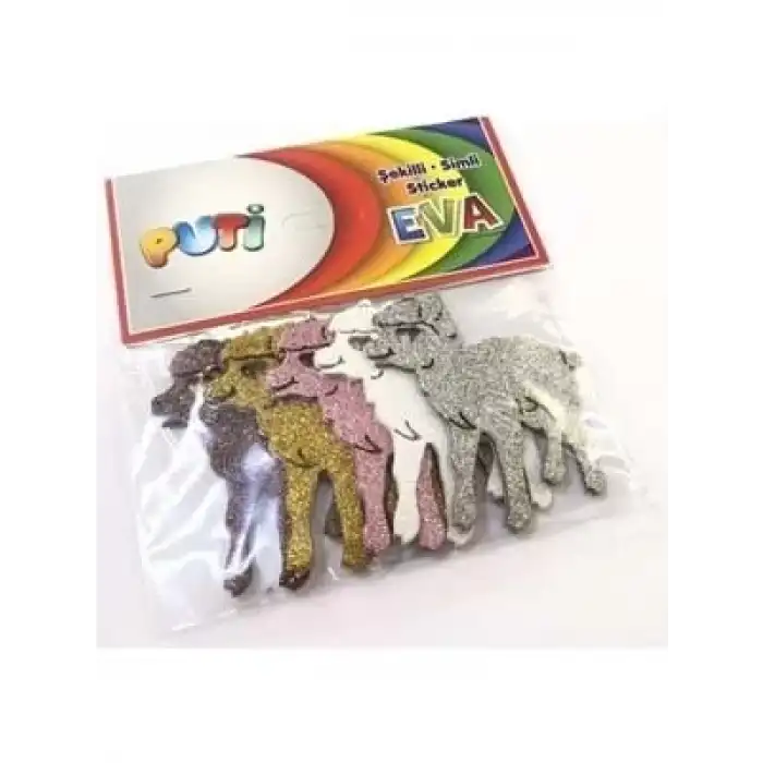 Puti Şekilli Simli Sticker Eva (Yapışkanlı)  kuzu  6.5 cm * 5 cm