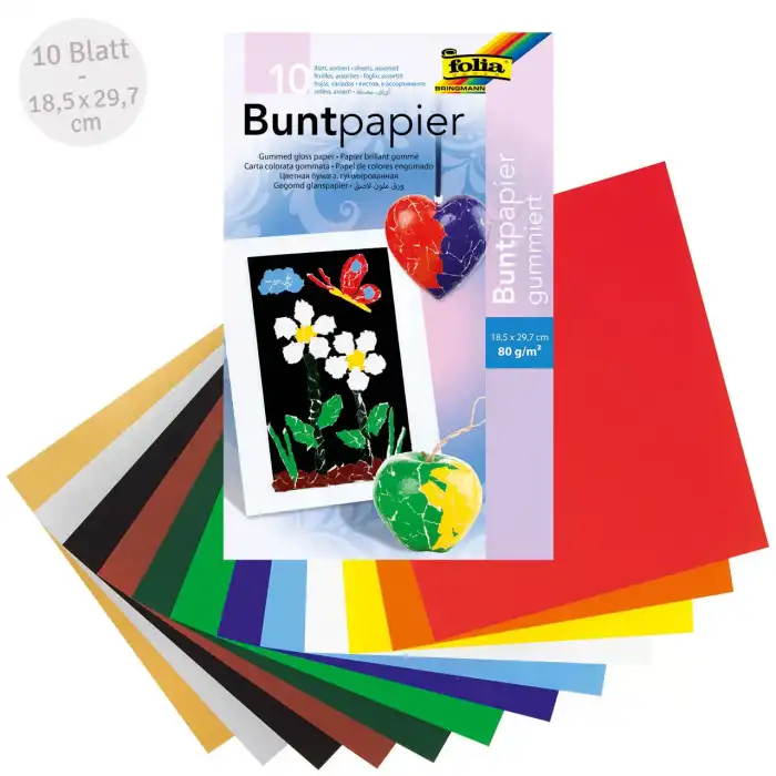 Folia 750 Kendinden Yapışkanlı Elişi Kağıdı - Buntpapier Gummiert El İşi Kağıdı  10 Renk 18,5x29,7cm