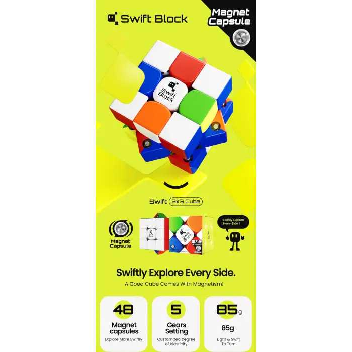 Swift Block 355S 3x3 M Stickerless -Gan Cube MG Magnetic 3X3 Cube-Hangsell - Manyetik Küp -Zeka Kübü
