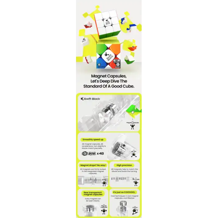 Swift Block 355S 3x3 M Stickerless -Gan Cube MG Magnetic 3X3 Cube-Hangsell - Manyetik Küp -Zeka Kübü
