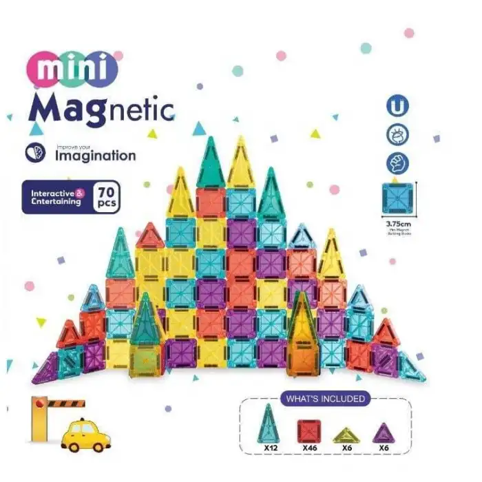 Mini Manyetik Yapı Blokları Seti - Mıknatıslı Bloklar 70 Parça