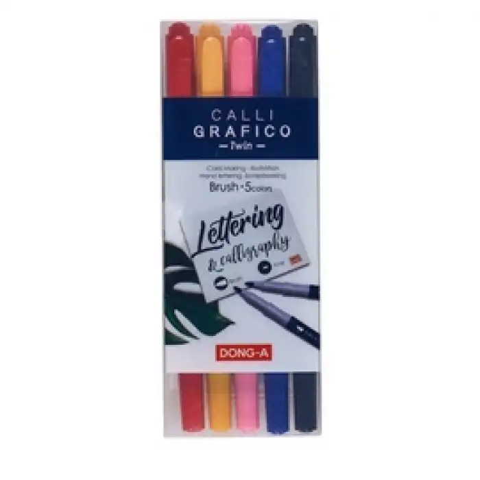 KALİGRAFİ KALEMİ FIRÇA UÇ VE FINE UÇ (ÇİFT UÇLU) 5 RENK SET