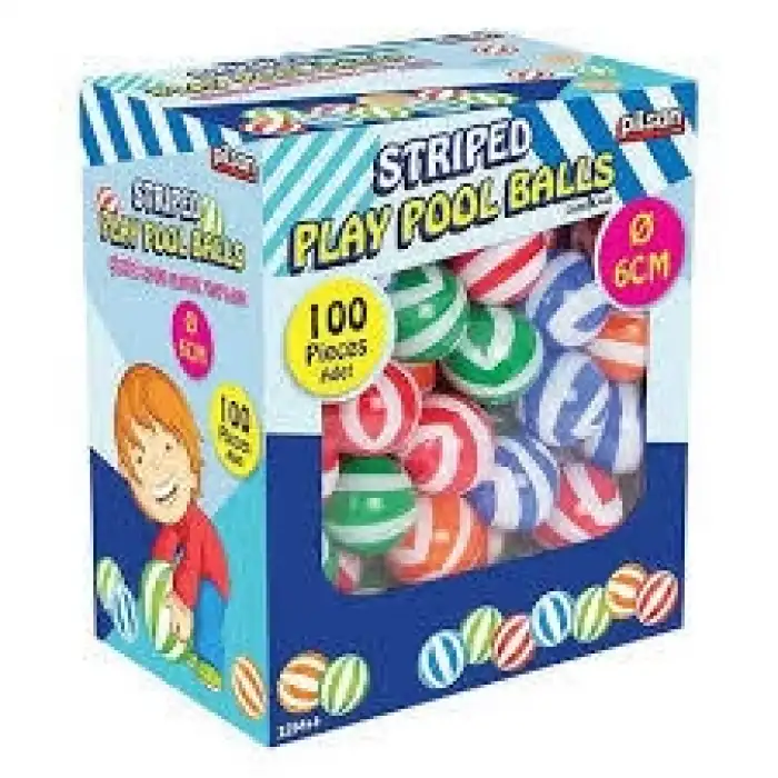 PİLSAN-KUTULU OYUN HAVUZ TOPU - ÇİZGİLİ-  6 CM