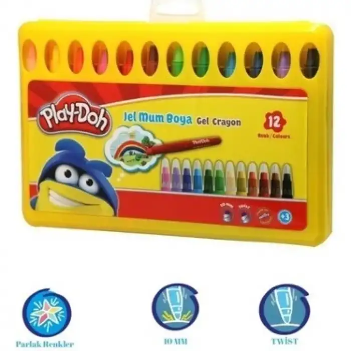 Play-Doh 12 Renk Jel Crayon Mum Boya Plastik Kutulu