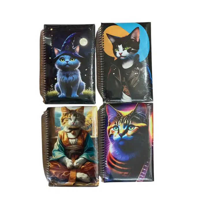Kedi Resimli Puffy Spiralli Defter - Çizgili - 13*21 (1 Adet Asorti)