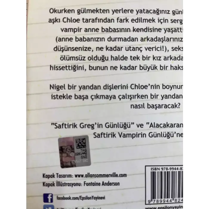 Saftirik Vampirin Günlüğü Tim Collins Epsilon Yayınevi (Sert Kapak- Orjinal Bandrollü)
