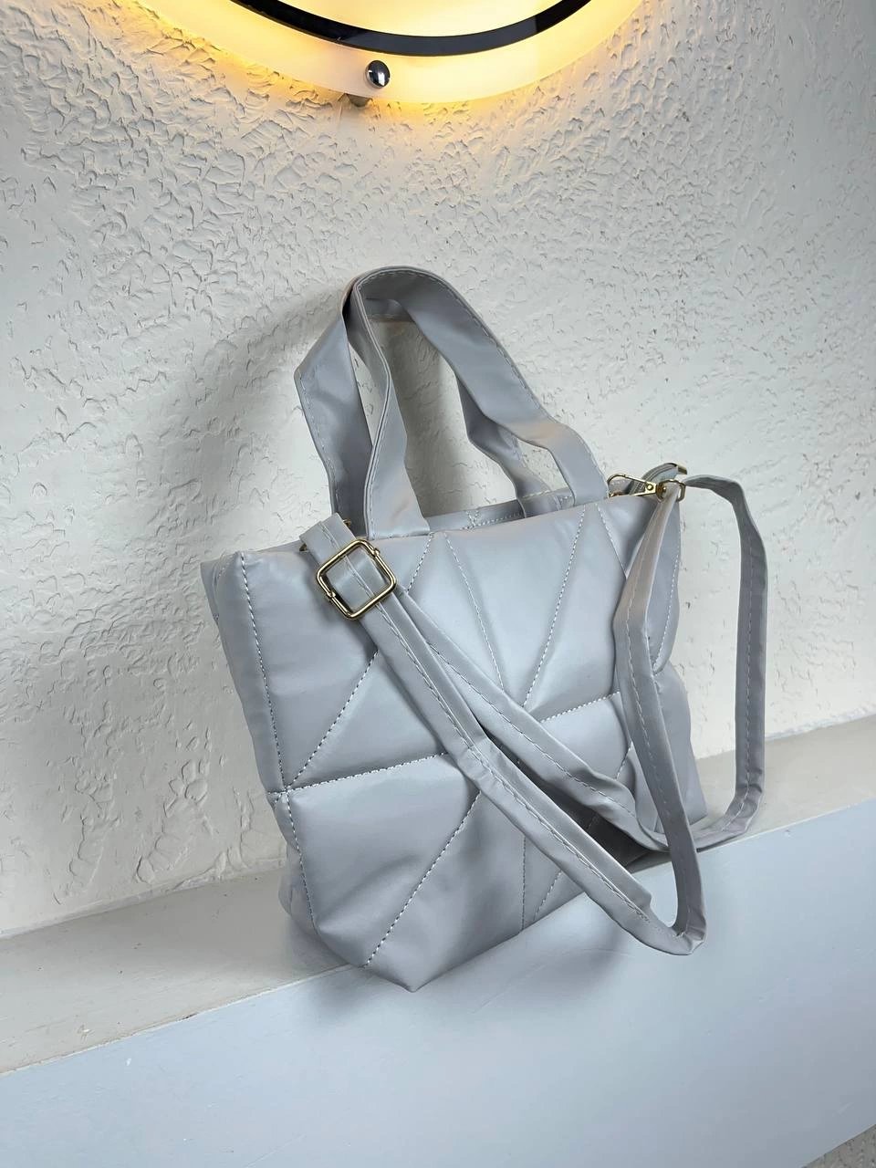 Açık Gri Kapitone Kol Çanta