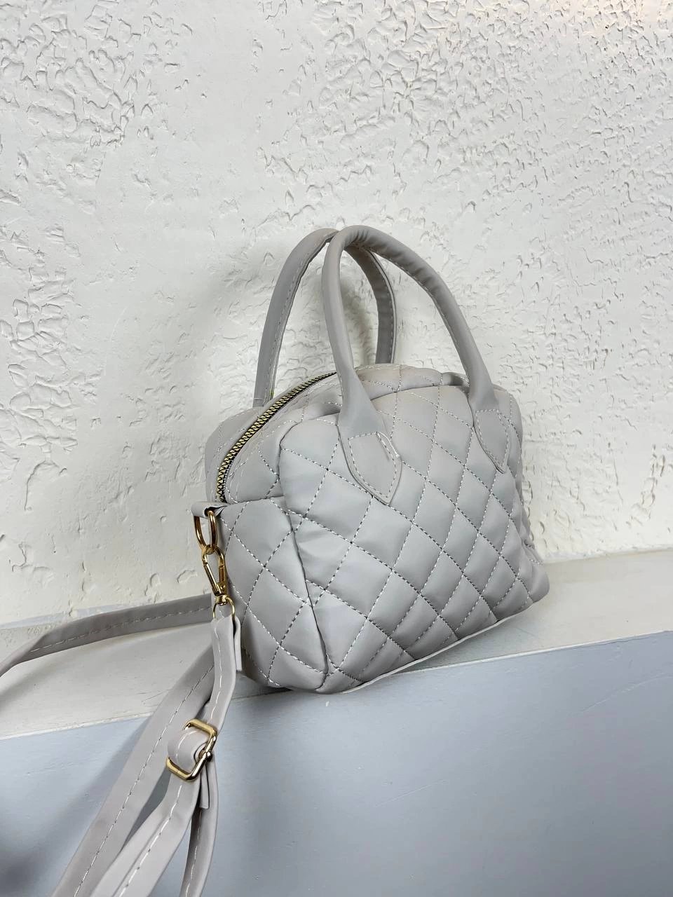 Açık Gri Mini Boy Kapitone Çanta CB2476