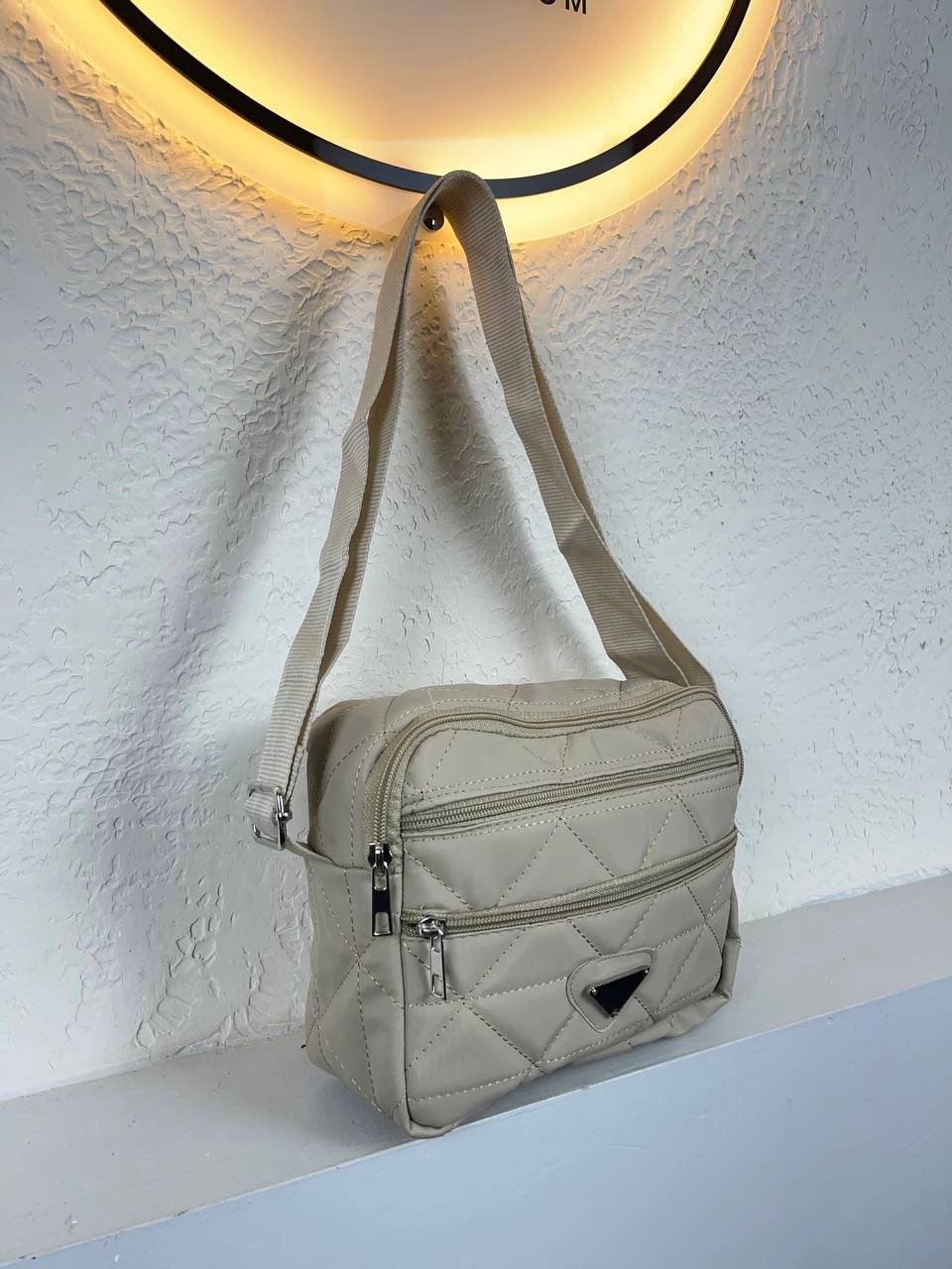 Açık Vizon  3 Bölme Kapitone DMN Çanta CB4186