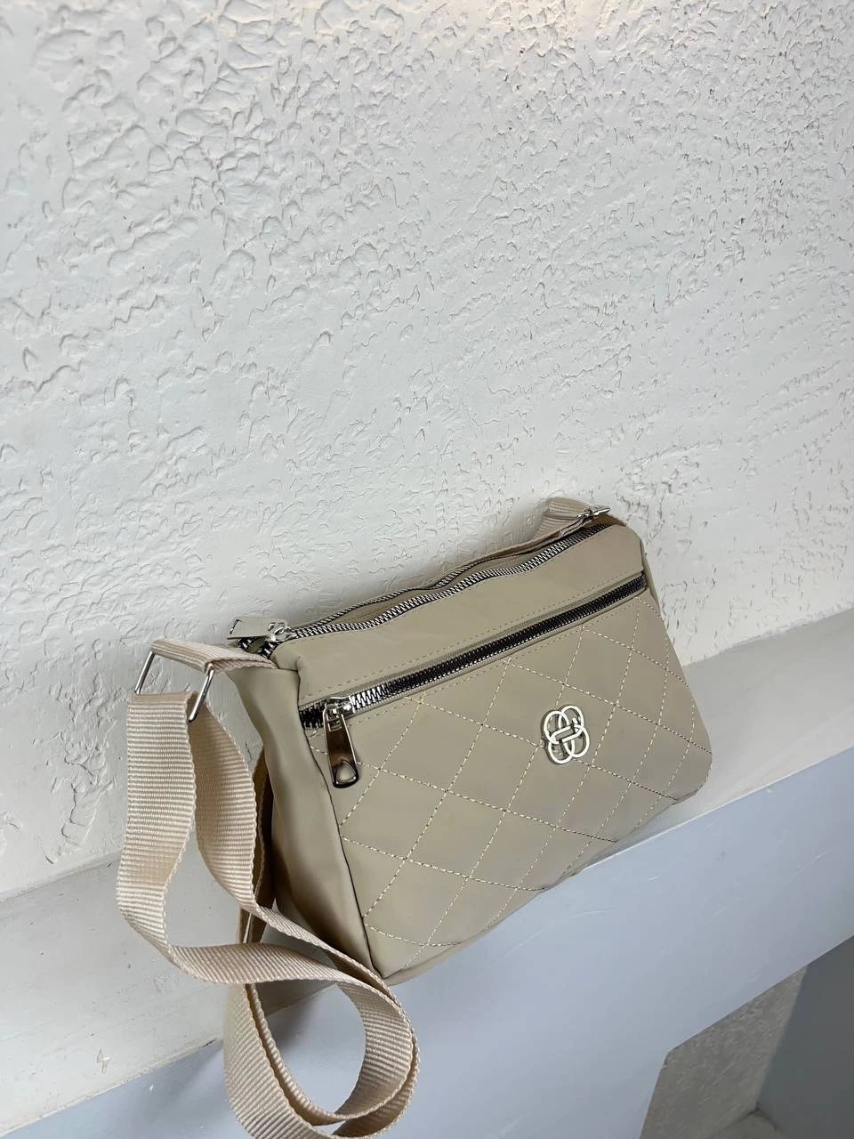 Açık Vizon Kapitone 3 Bölmeli İndimli Çanta CB7770