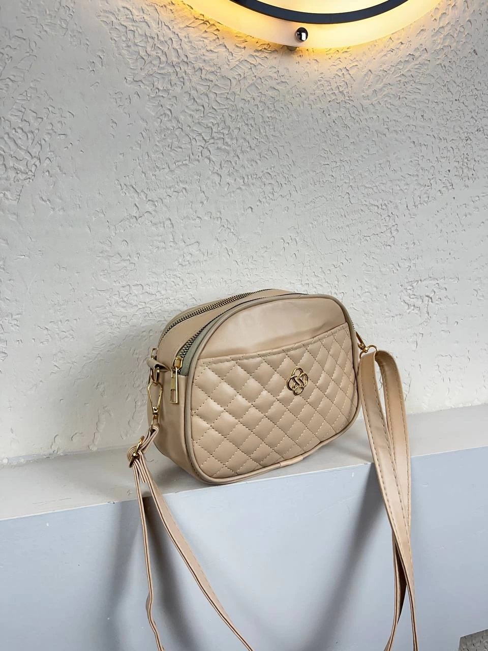 Açık Vizon Kapitone YENİSİ 3 Bölme Çapraz Çanta CB9520