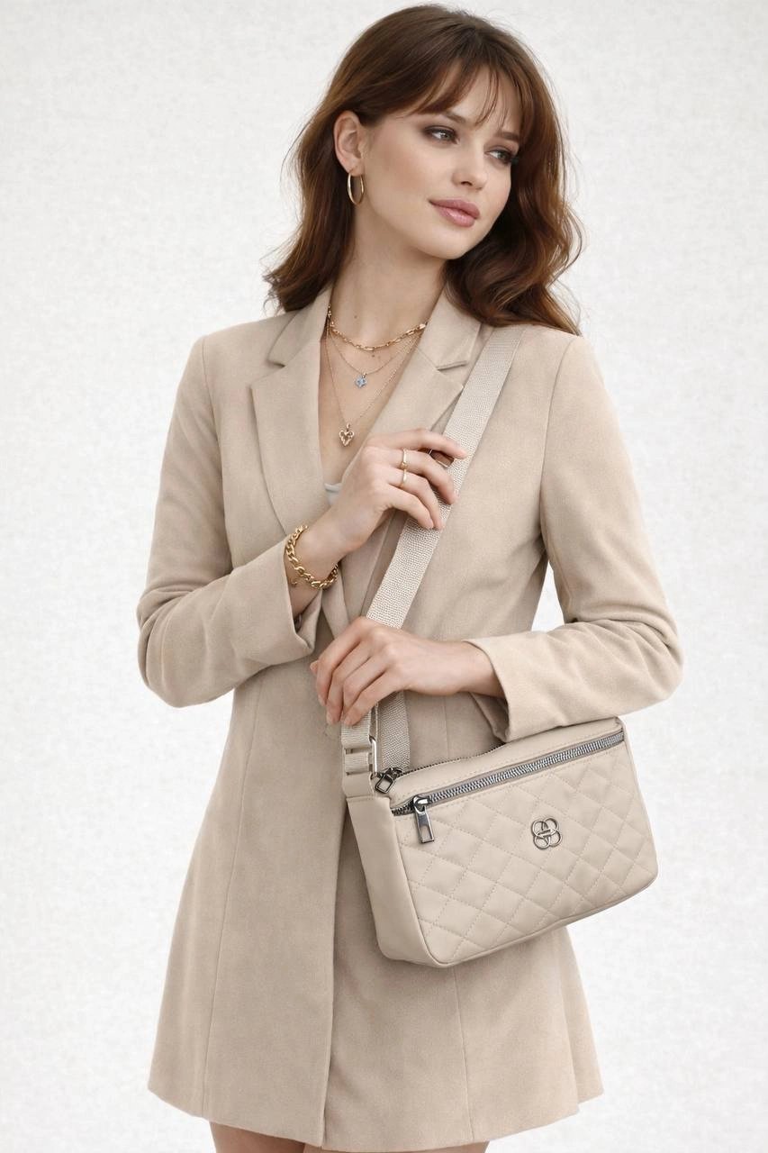 Açık Vizon Renk 3 Bölme Kapitone Çanta CB90113