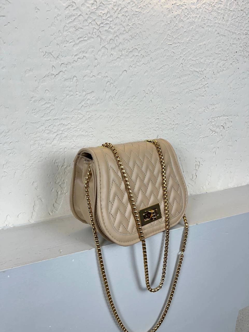 Açık Vizon Renk Kapitone Zincirli Çanta CB7432