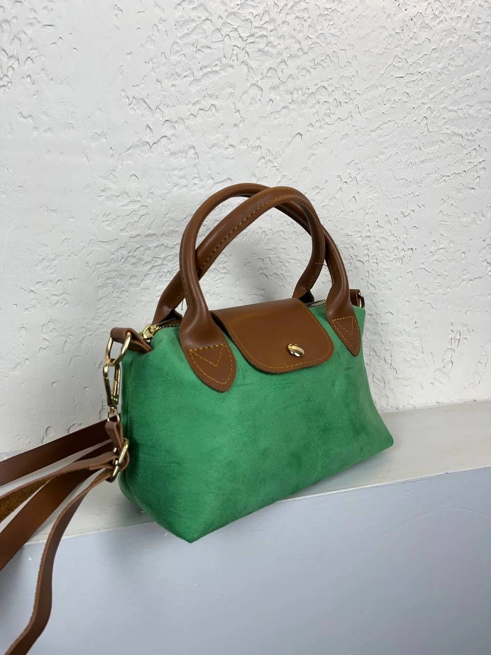 Açık Yeşil Nubuk Deri Mini Çapraz Çanta CB1177