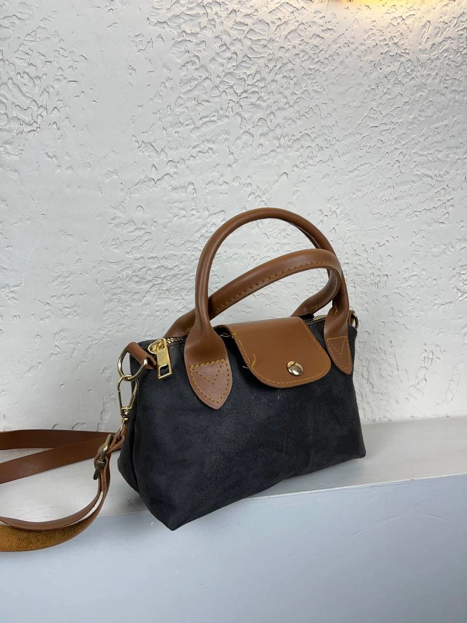 Antrasit Nubuk Deri Mini Çapraz Çanta CB1177