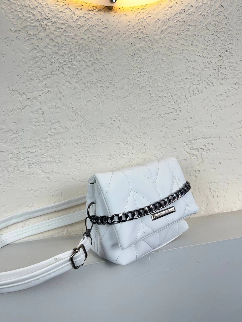 Beyaz 2 Bölme Zincirli Çanta CB6327