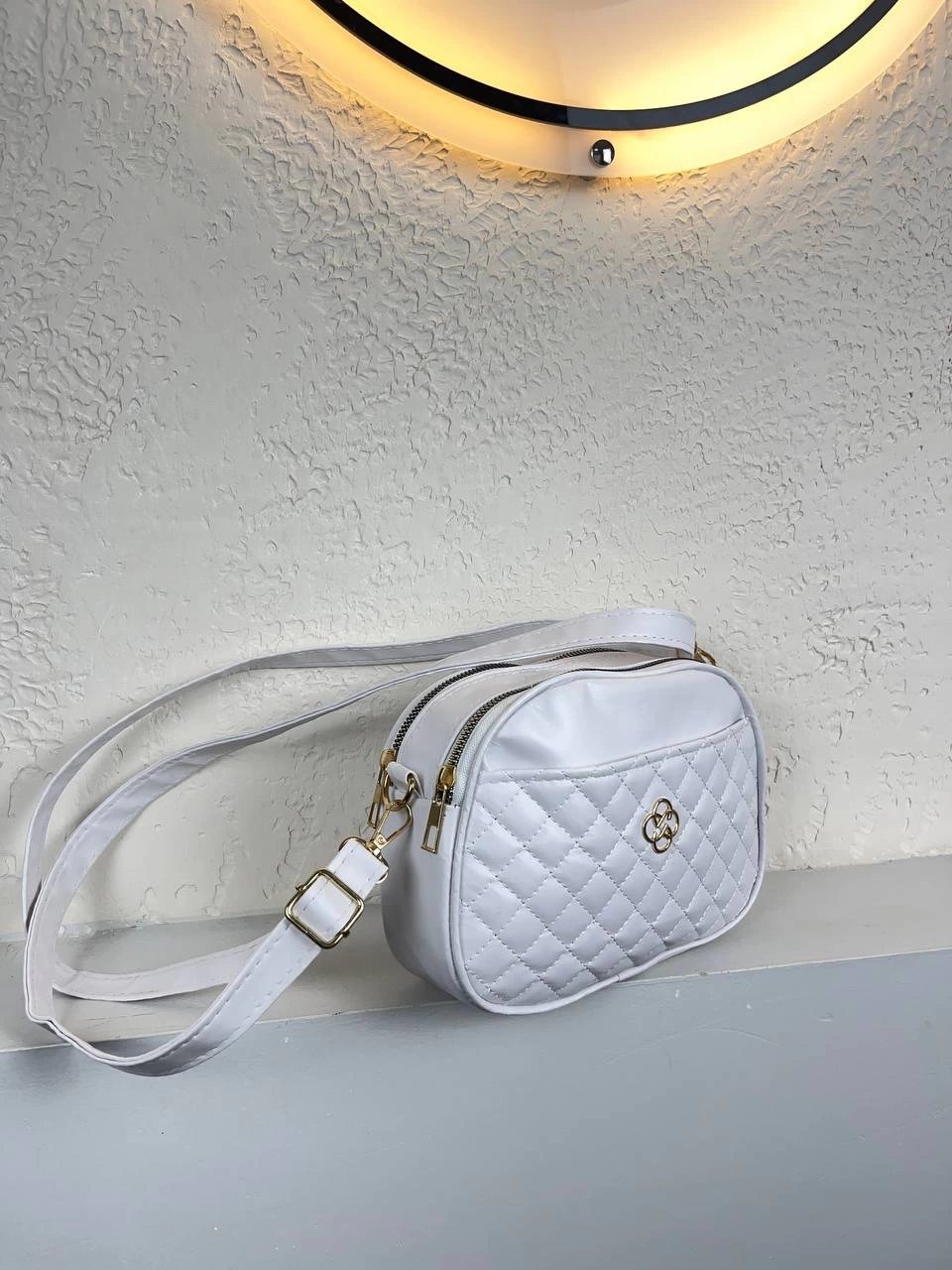 Beyaz Kapitone YENİSİ 3 Bölme Çapraz Çanta CB9520