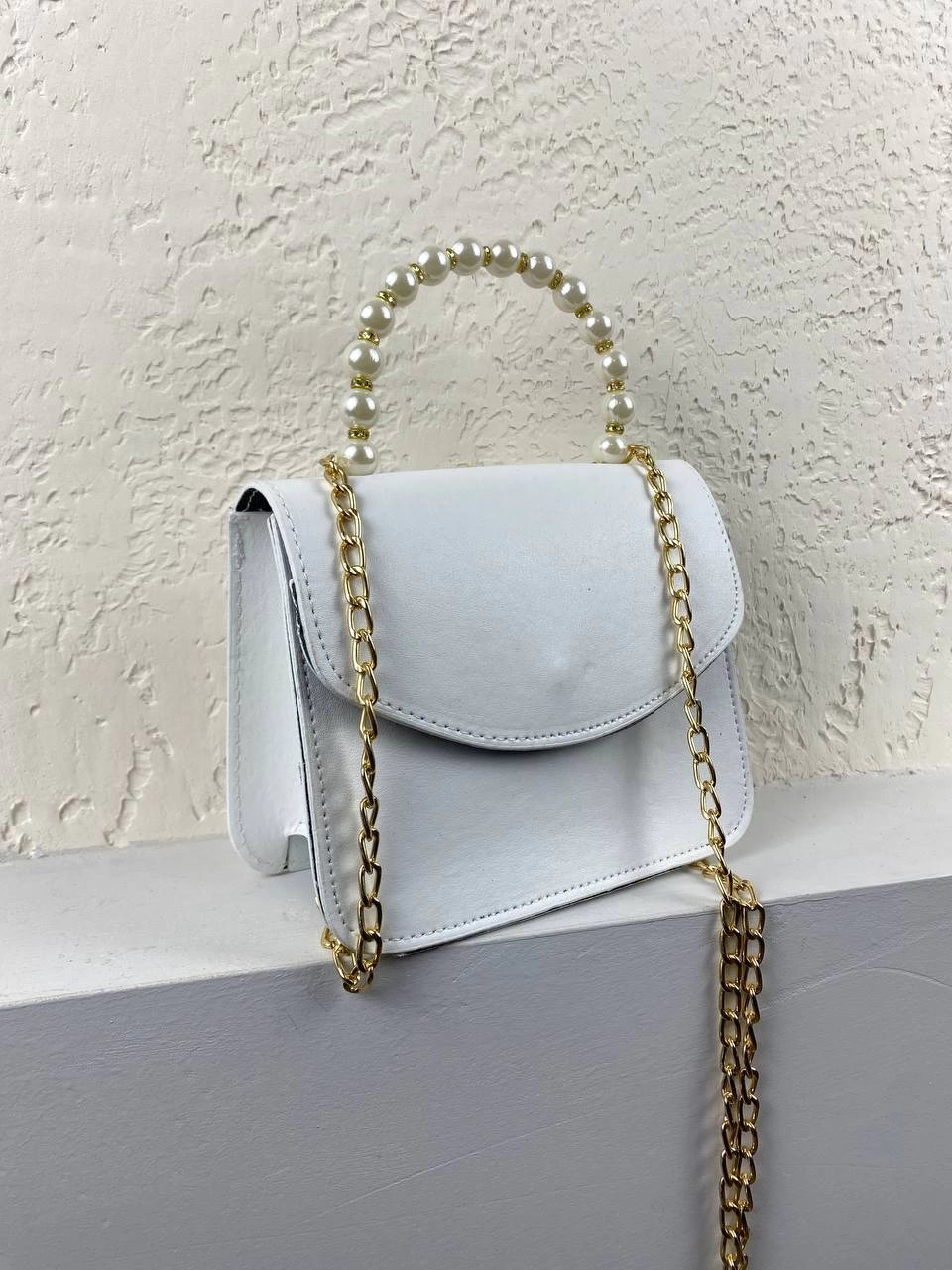 Beyaz Renk İncili Kol Çanta