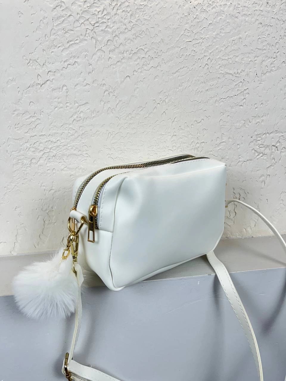 Beyaz Renk Ponponlu 2 Bölme Çanta CB6378