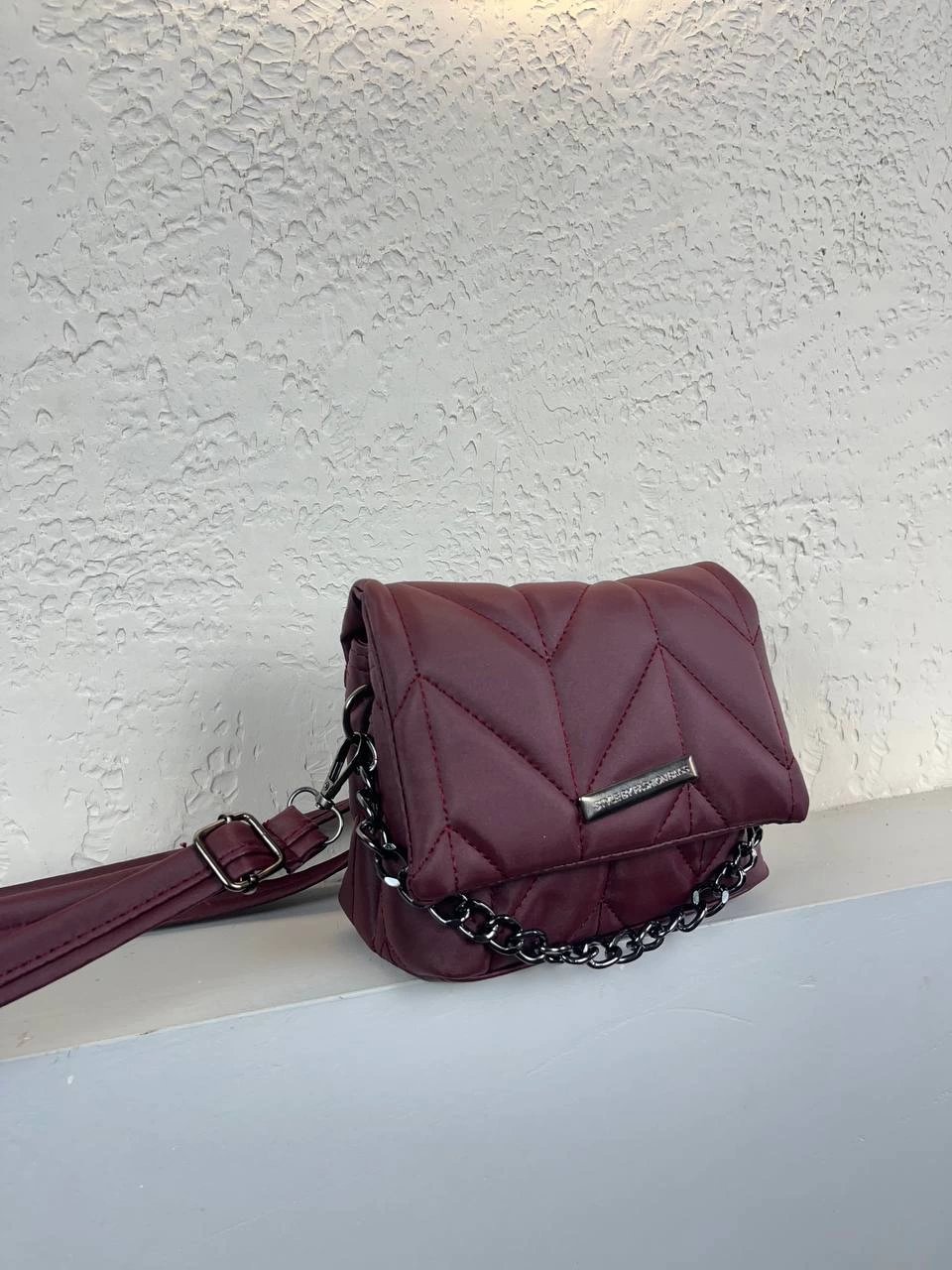 Bordo 2 Bölme Zincirli Çanta CB6327