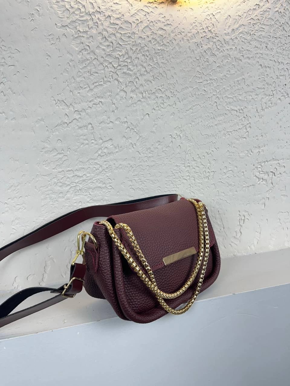 Bordo A Kalite Deri Zincirli Çanta CB6325