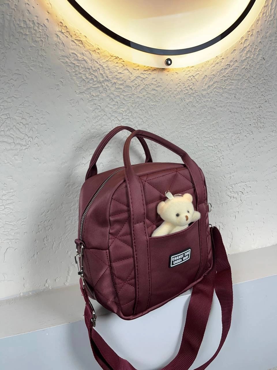 Bordo Oval Ayıcıklı Çanta CB3275