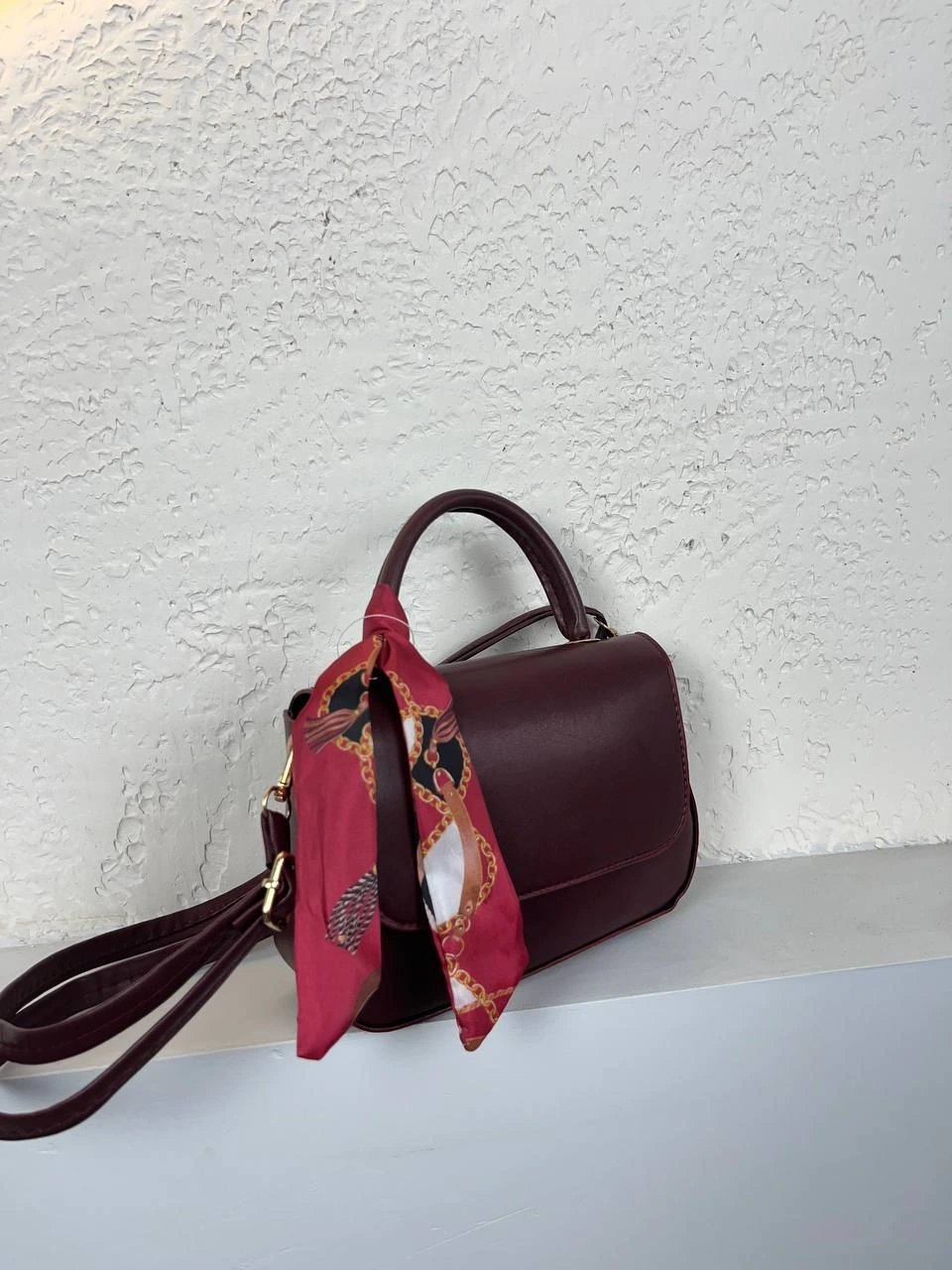 Bordo Renk Kalıp FULARLI Çanta CB0241