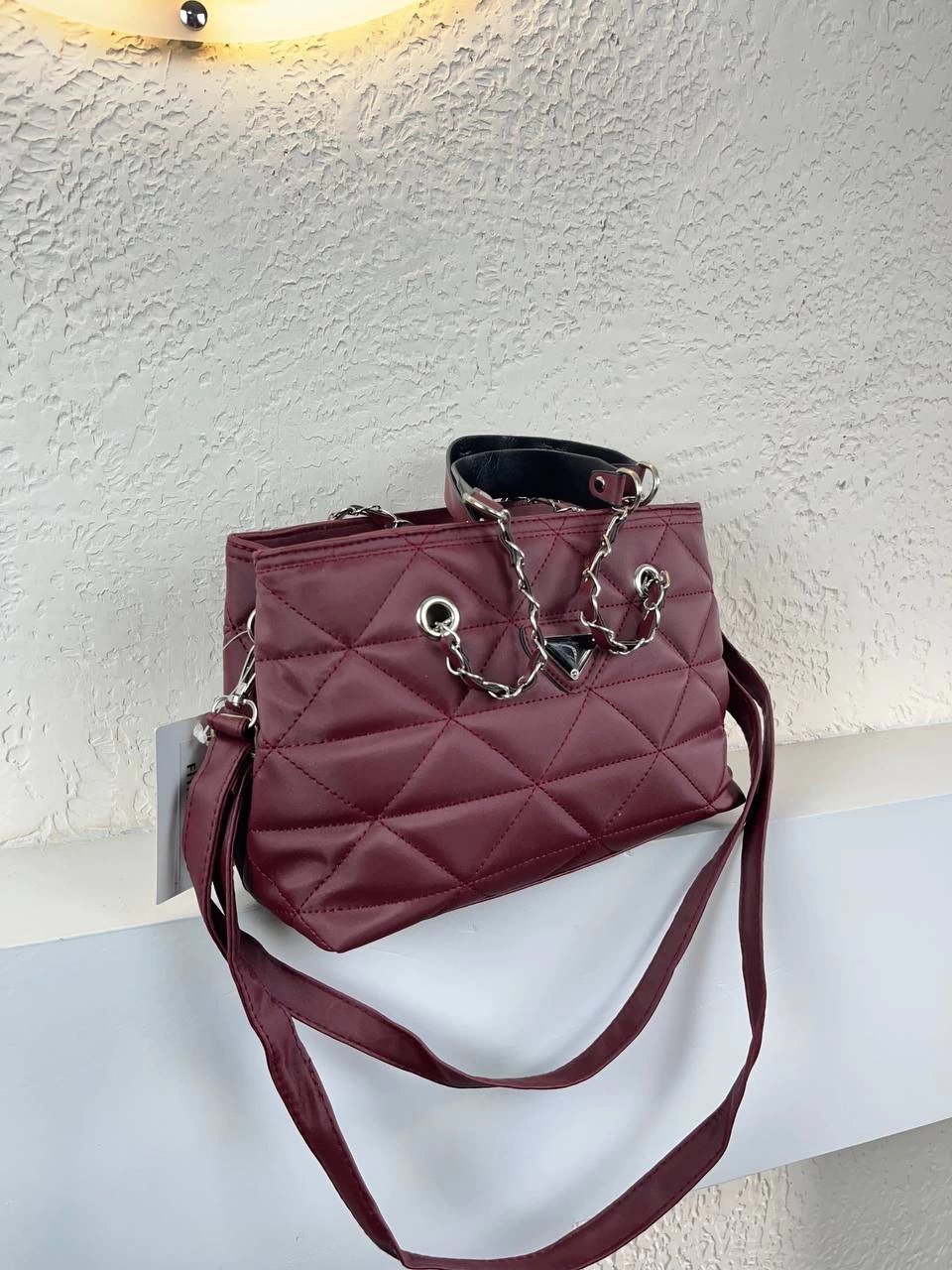 Bordo Renk Kapitone 2 Bölme Kalite Çanta CB8143