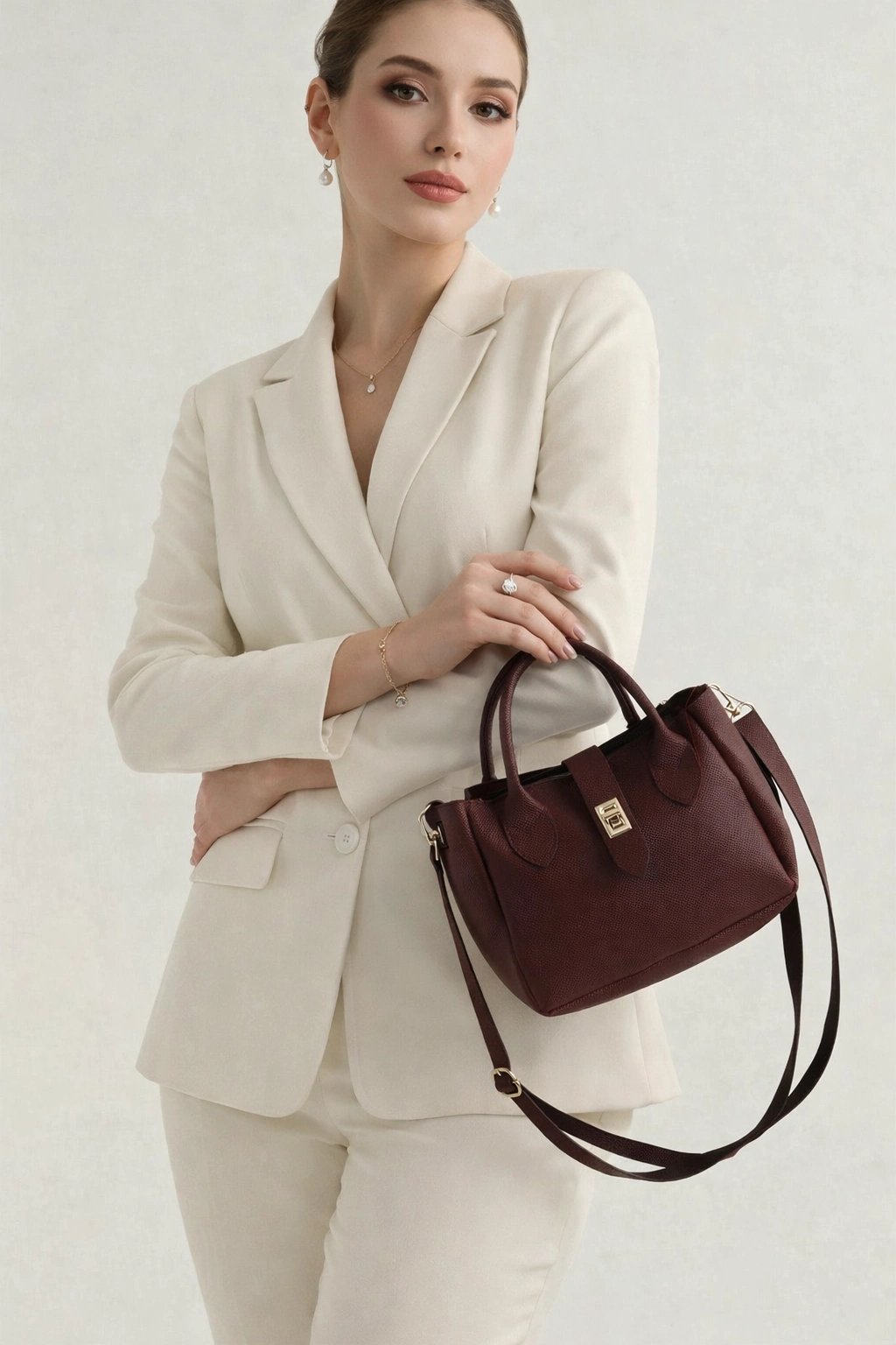 Bordo Renk LAKOS Deri Çapraz Çanta CB72382