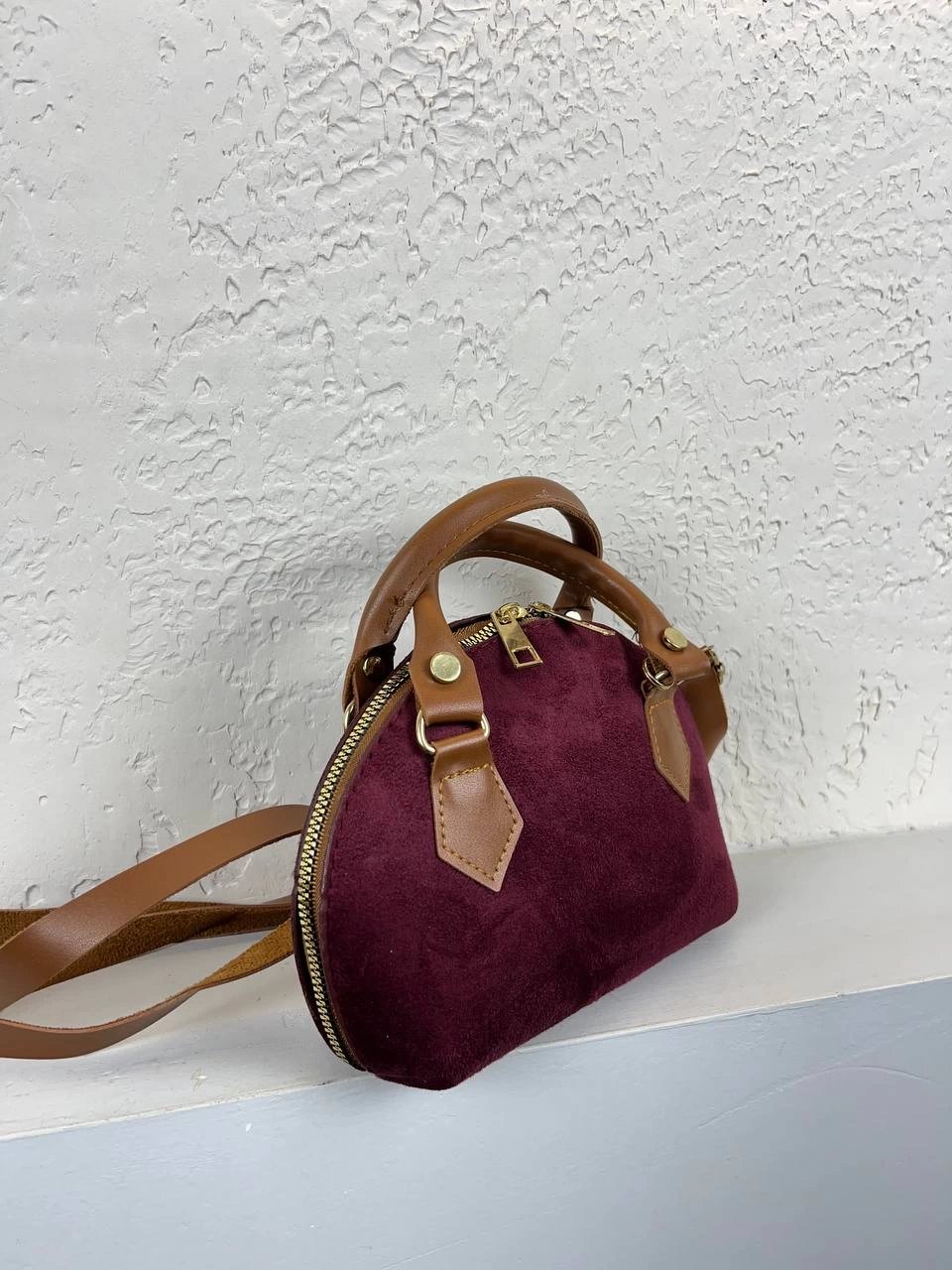 Bordo Renk Nubuk Mini Çanta CB96399