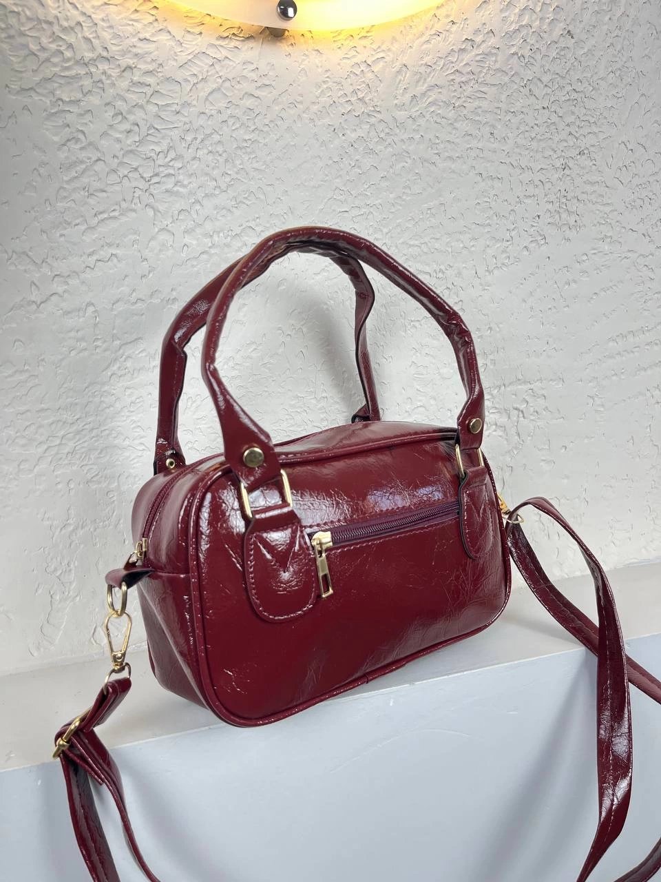 Bordo Renk Önü Fermuarlı Çanta CB7418