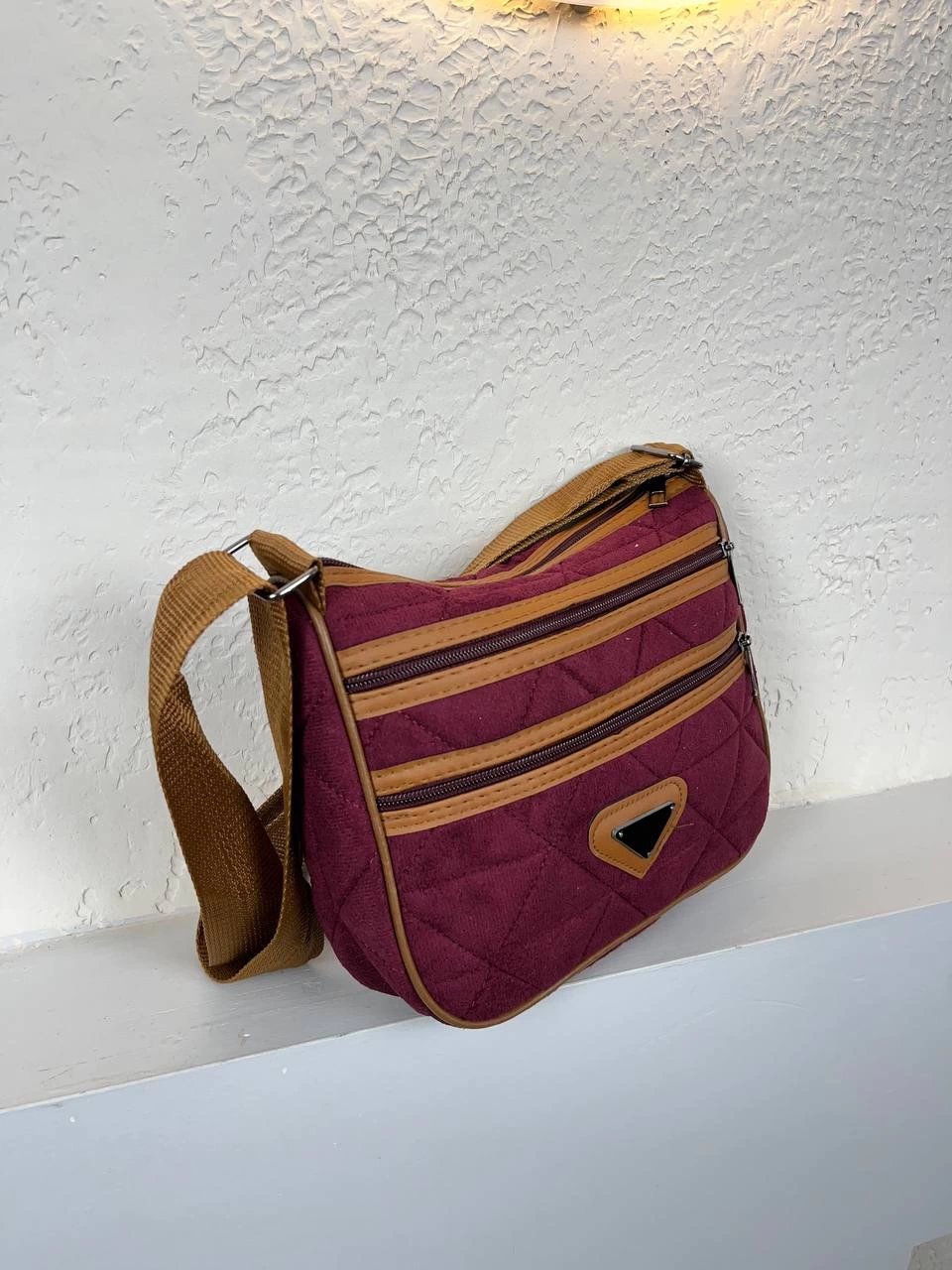 Bordo Süet 3 Bölme Çanta CB2519