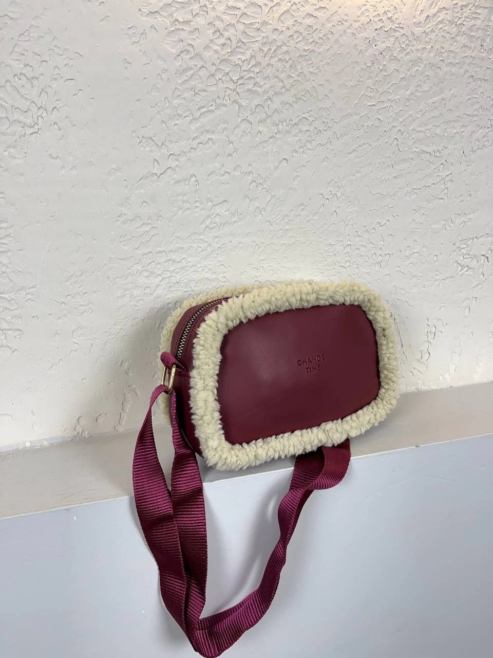 Bordo Yanları Peluş Deri Çanta CB6341