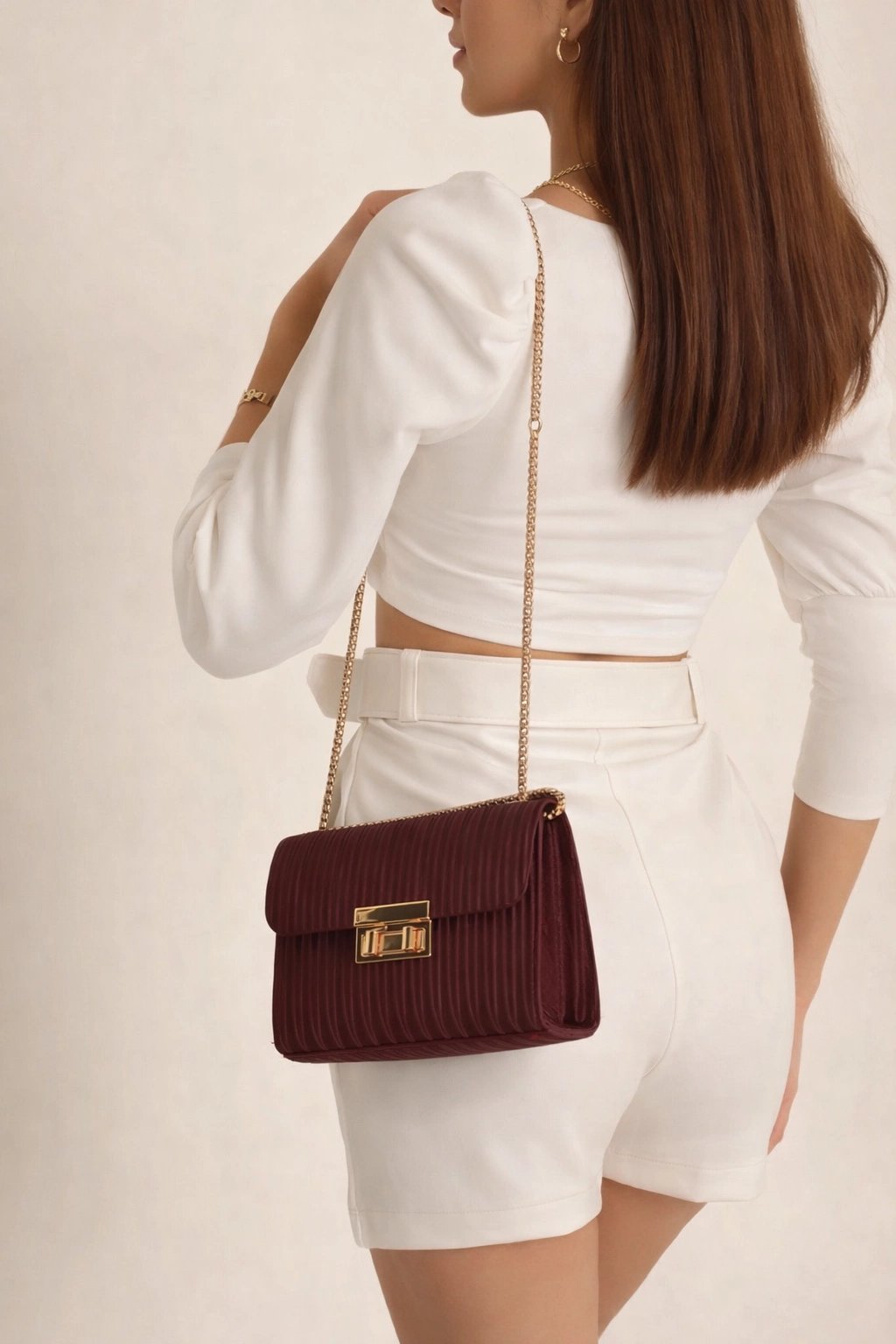 Bordo Zincir Detaylı Çapraz Çanta CB9103