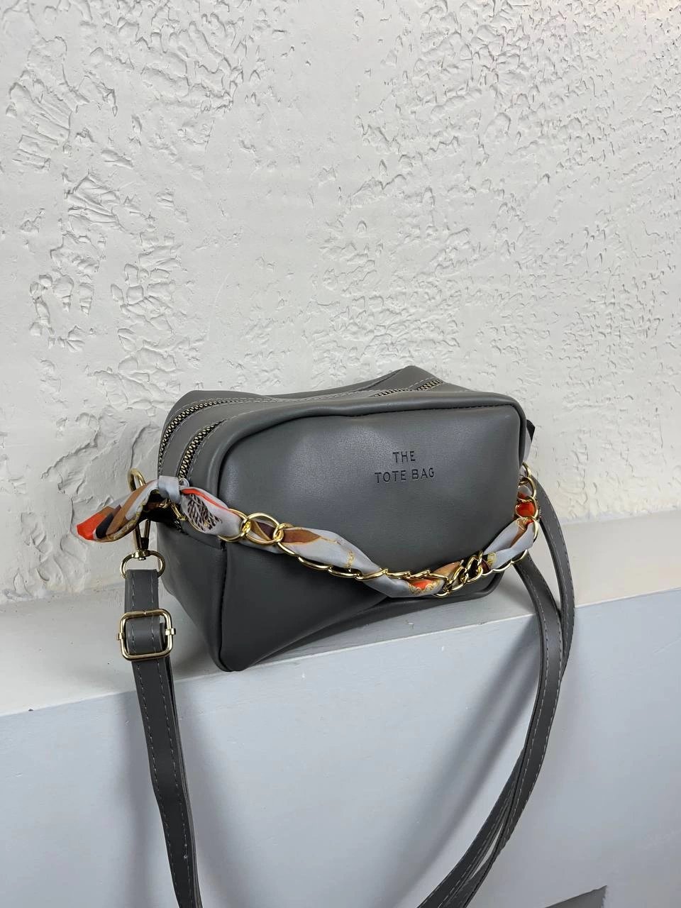 Gri 2 Bölme Fularlı Çapraz Çanta CB6791