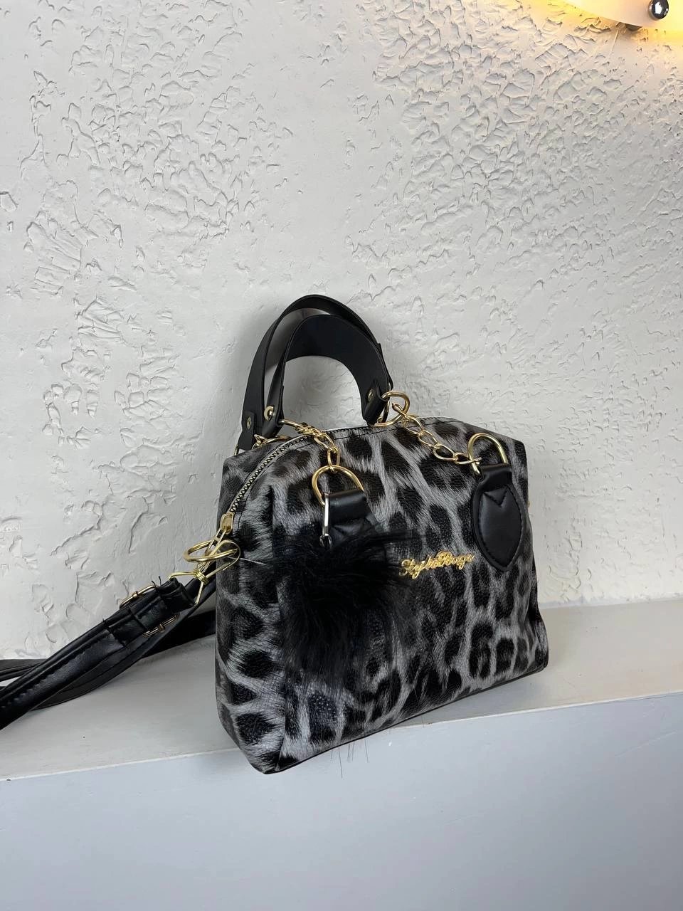 Gri Damalı Ponponlu Çapraz Çanta CB8766