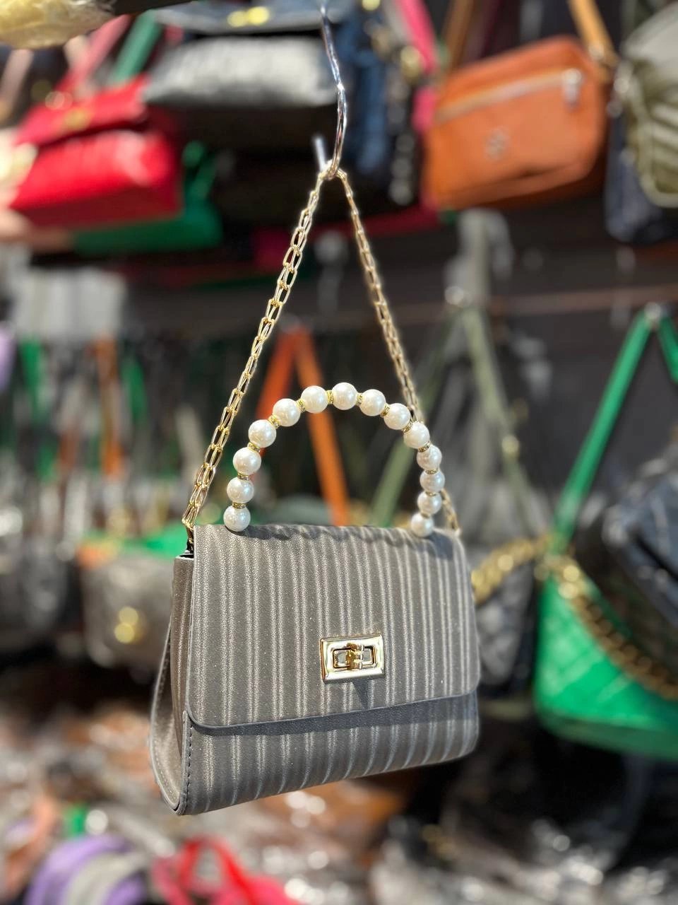 Gri İncili Çapraz Çanta CB3254