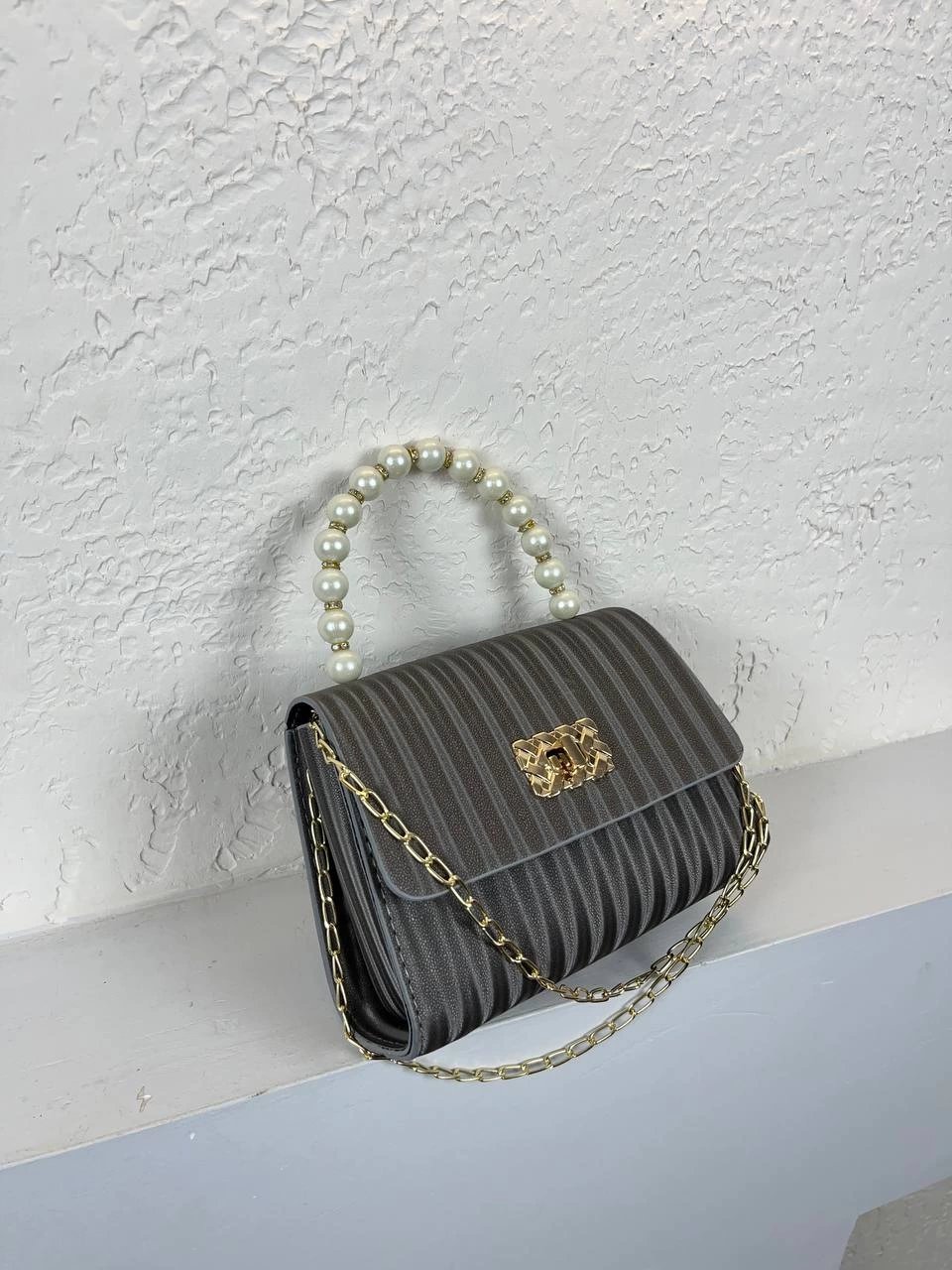 Gri İncili Zincirli Çanta CB5297