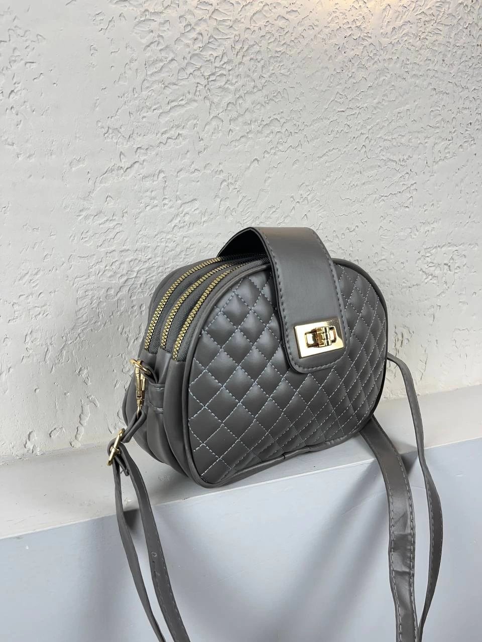 Gri Kapitone 3 Bölme Çanta CB9600