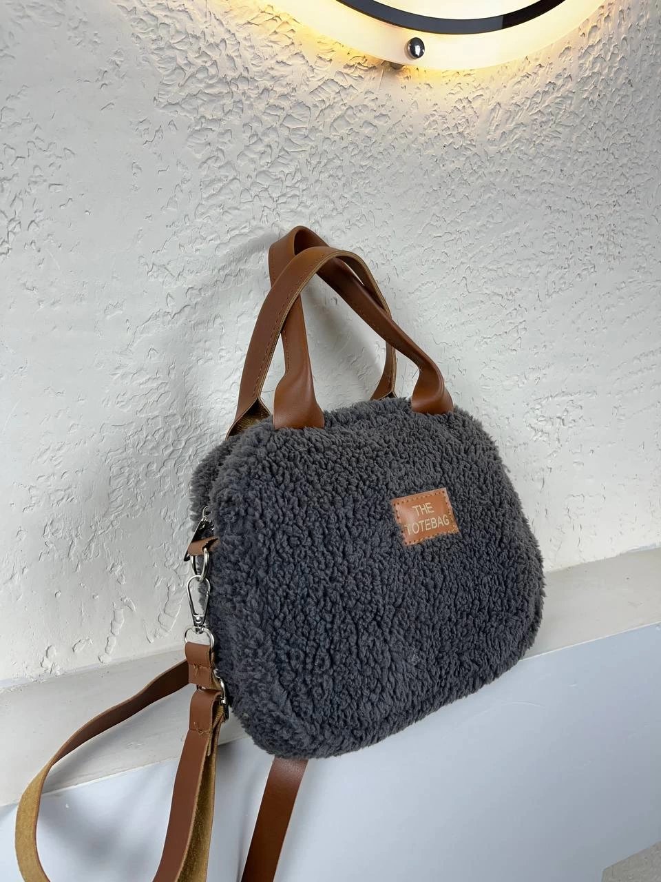 Gri Peluş Omuz Çanta CB1234