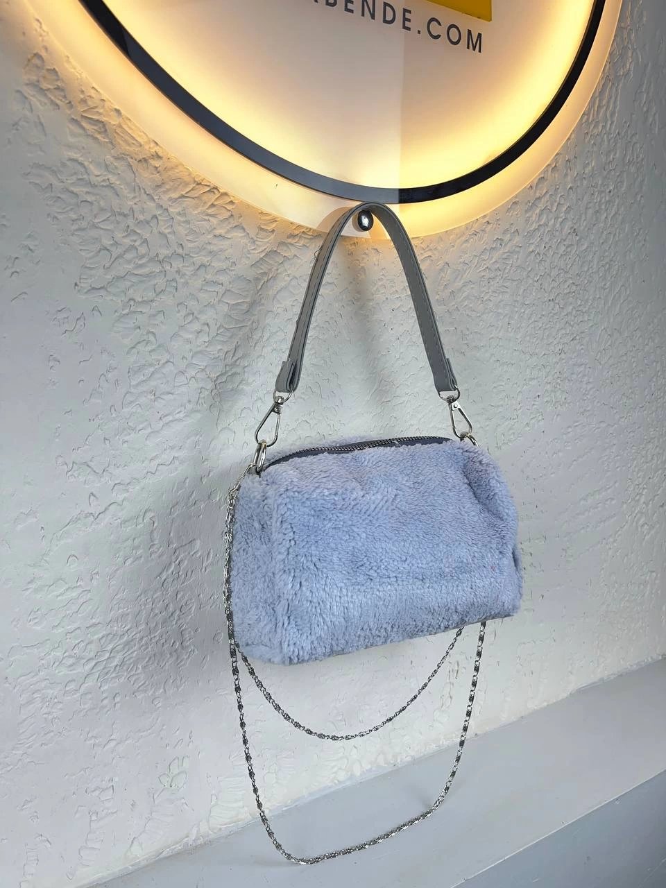 Gri Peluş Silindir Çanta CB6309