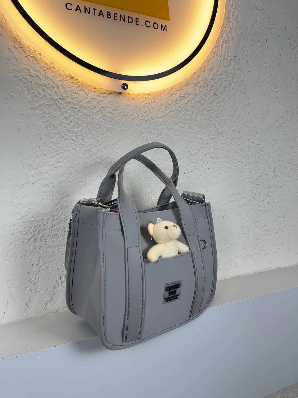 Gri Renk Ayıcıklı Hediyeli Çanta CB0283