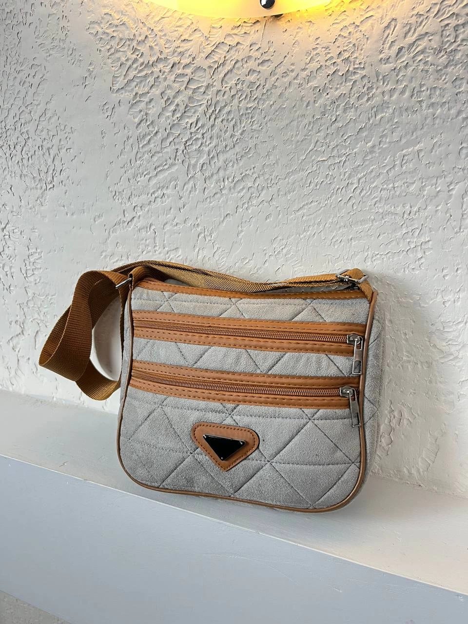 Gri Süet 3 Bölme Çanta CB2519