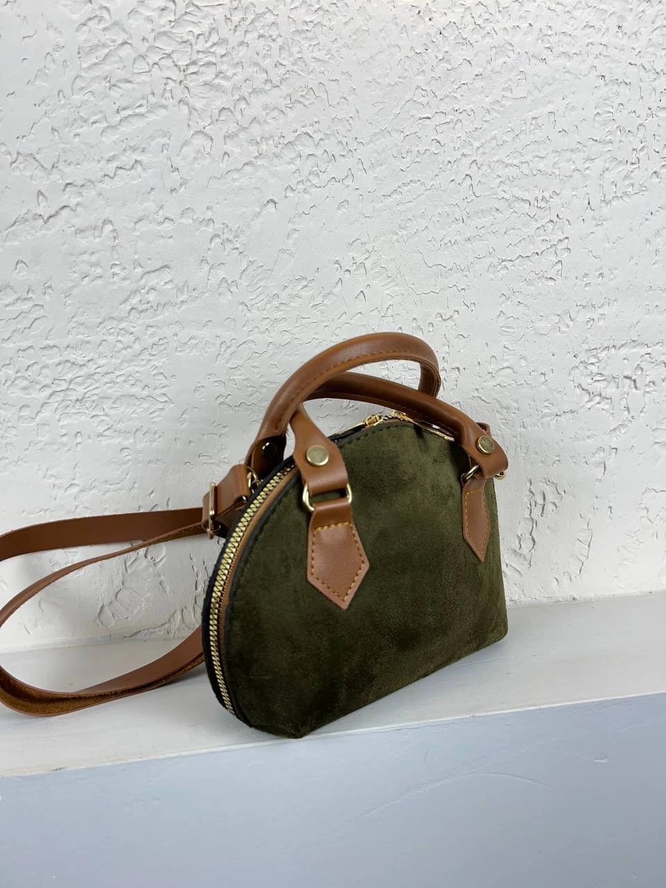 Haki Yeşil Renk Nubuk Mini Çanta CB96399